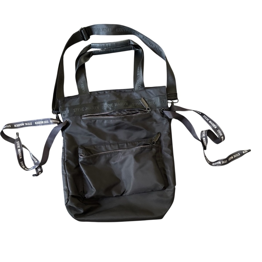 STEVE MADDEN Large Black Utility Messenger Adjustable Strap Zip Nylon Bag Purse